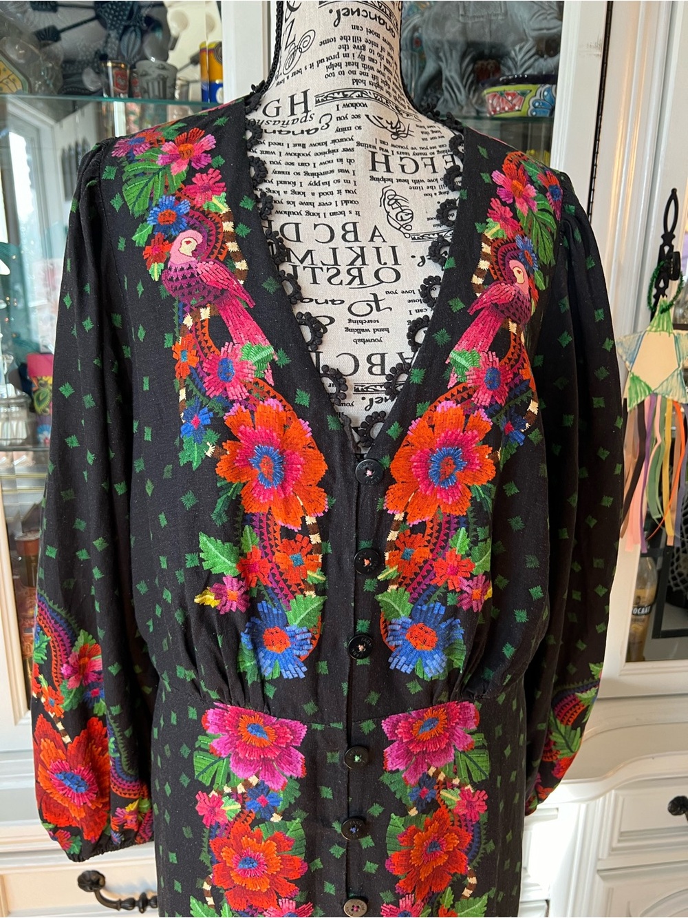 FARM Rio Blooming Gardens Black Maxi Kaftan Dress with Floral Print XL - Picture 2 of 16